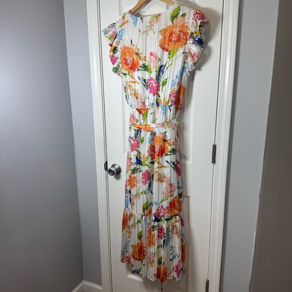 Sam Edelman V-Neck Floral Midi Maxi Dress in White/Multi Size 14 - Picture 7 of 11